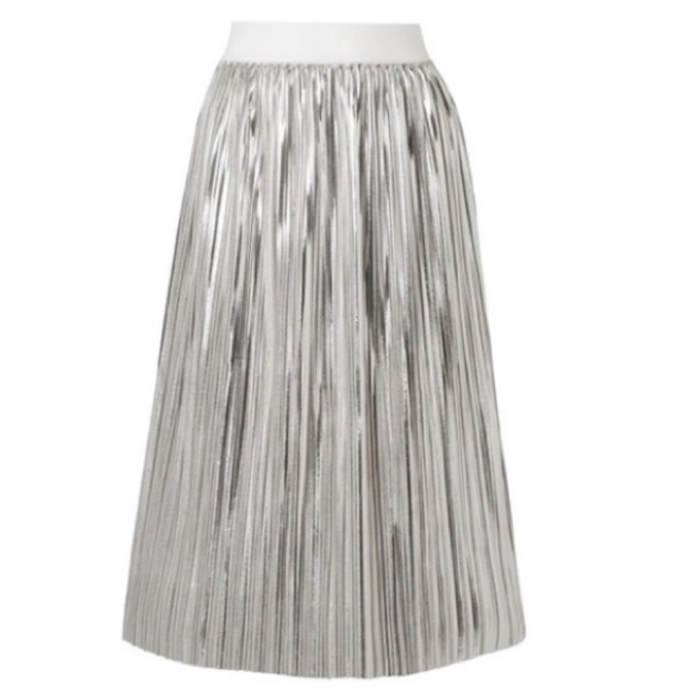 Alice + Olivia Mikaela Metallic Pleated Skirt In Silver Metallic